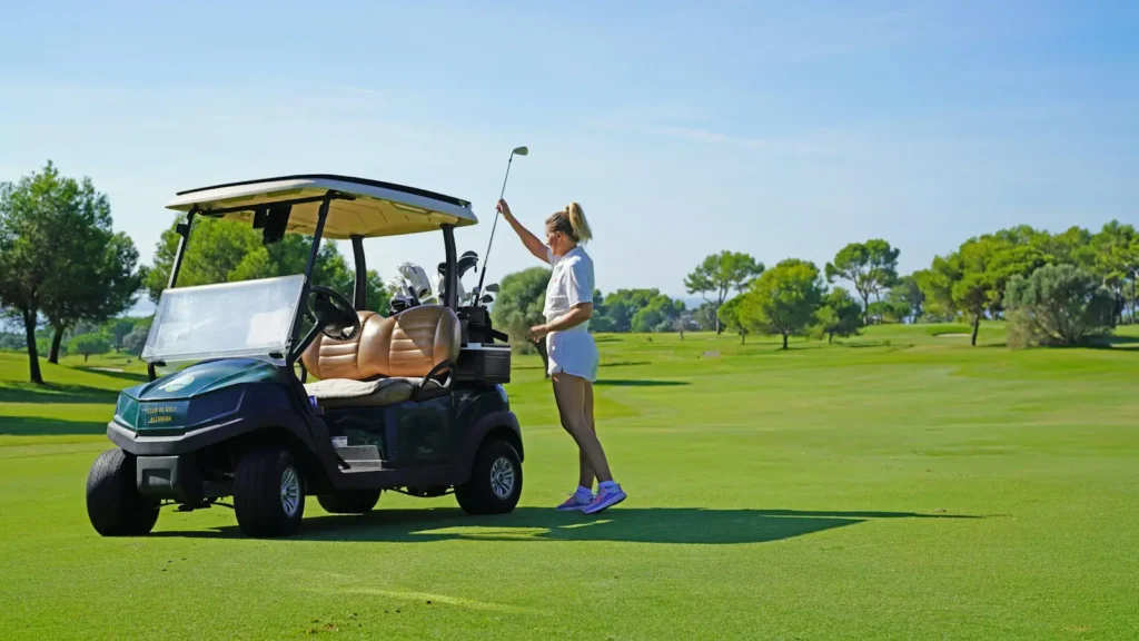 Carrito de golf en un campo de golf